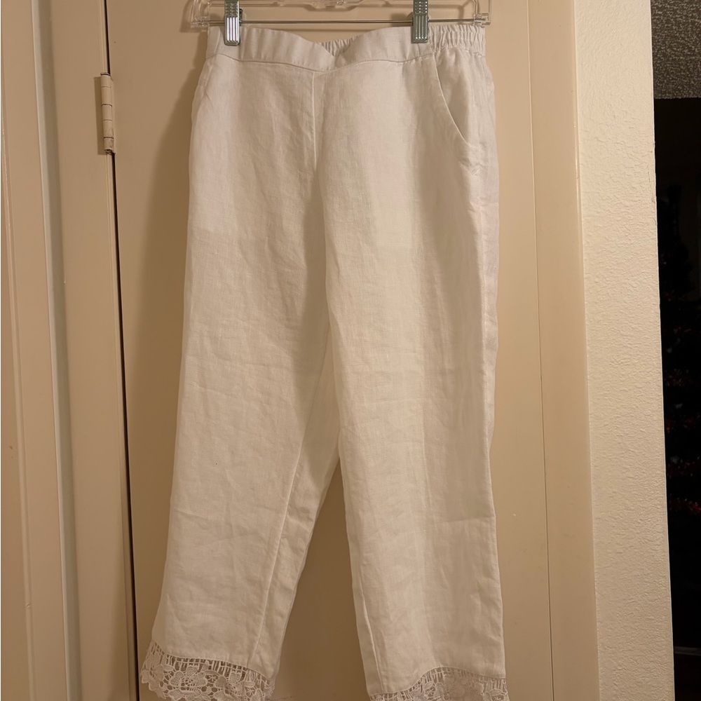 Charter Club White linen Capris with Lace Hem